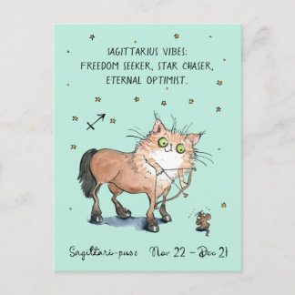 Sagittarius postcard Zodiac Cat Star sign postcard