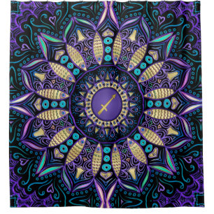 Sagittarius Purple Black Mandala Shower Curtain