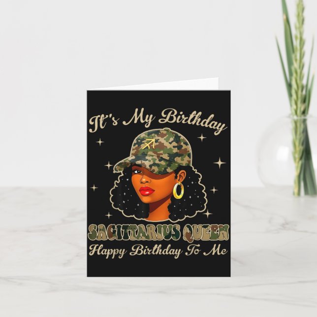 Sagittarius Queen Black Woman With Cap Camo Afro G Card (Front)