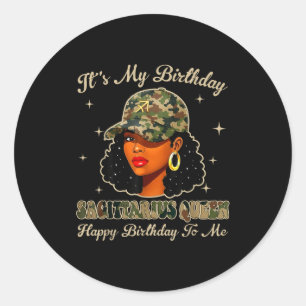 Sagittarius Queen Black Woman With Cap Camo Afro G Classic Round Sticker