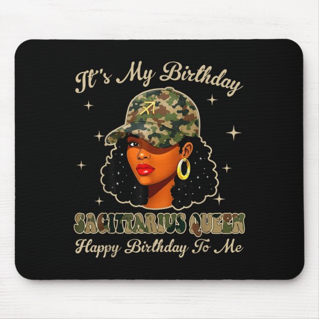 Sagittarius Queen Black Woman With Cap Camo Afro G Mouse Mat (Front)
