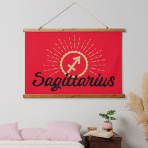 Sagittarius Starburst Symbol Red Hanging Tapestry