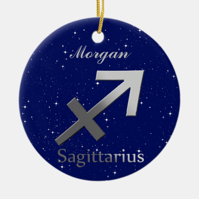 Sagittarius Sun Sign Symbol with Name Ceramic Tree Decoration (Front)