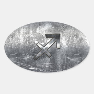 Sagittarius Symbol Grunge Distressed Steel Style Oval Sticker