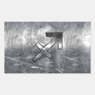 Sagittarius Symbol Grunge Distressed Steel Style Rectangular Sticker