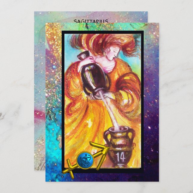 SAGITTARIUS, TEMPERANCE TAROT ZODIAC BIRTHDAY CARD (Front/Back)
