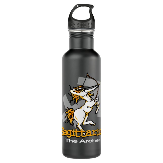 Sagittarius The Archer grey & orange drinks bottle (Front)