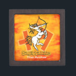 Sagittarius The Archer zodiac fire gift box<br><div class="desc">Sagittarius “The Archer” Greek astrology gift box with Sagittarius symbols and fire for this fire sign. A perfect to give a gift in for those born between 21 November – 21 December. Uniquely drawn and designed by Sarah Trett.</div>