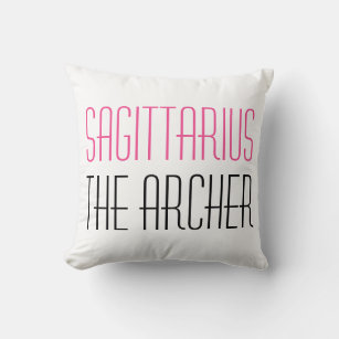 Sagittarius The Archer Zodiac Typography White Cushion