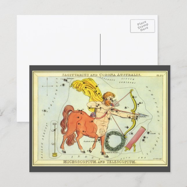 Sagittarius, Vintage Constellation Urania's Mirror Postcard (Front/Back)