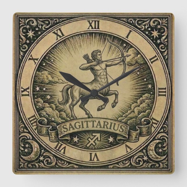 Sagittarius Vintage Zodiac Wall Clock (Front)