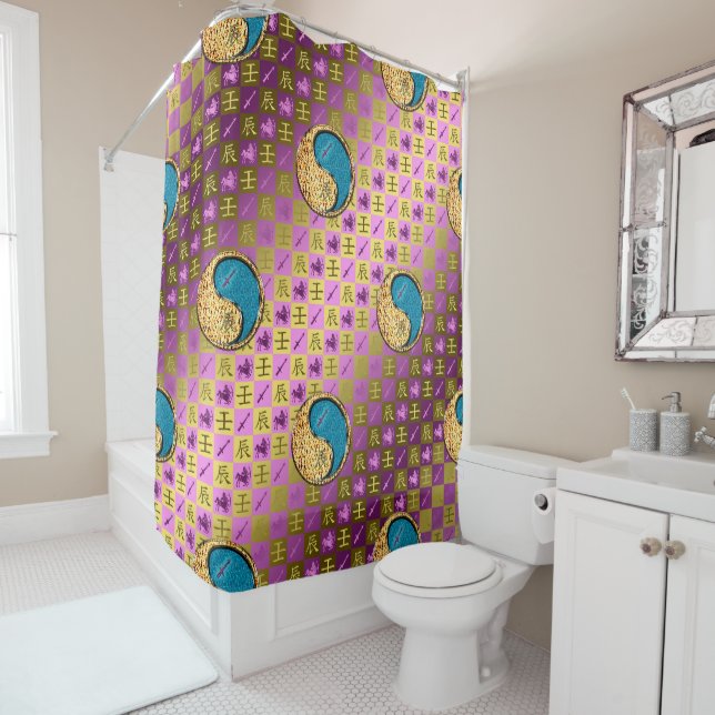 Sagittarius & Water Dragon Shower Curtain (In Situ)