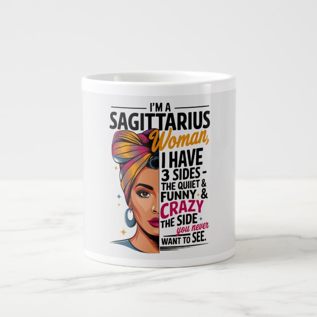 Sagittarius Woman with Three Sides Funny Gift  Large Coffee Mug (Front)
