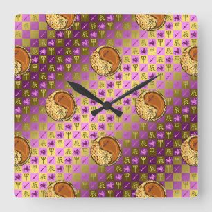 Sagittarius & Wood Dragon Square Wall Clock