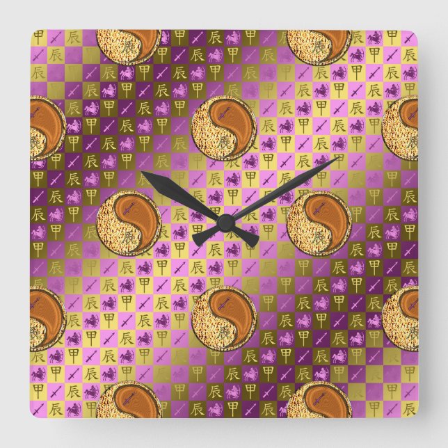 Sagittarius & Wood Dragon Square Wall Clock (Front)
