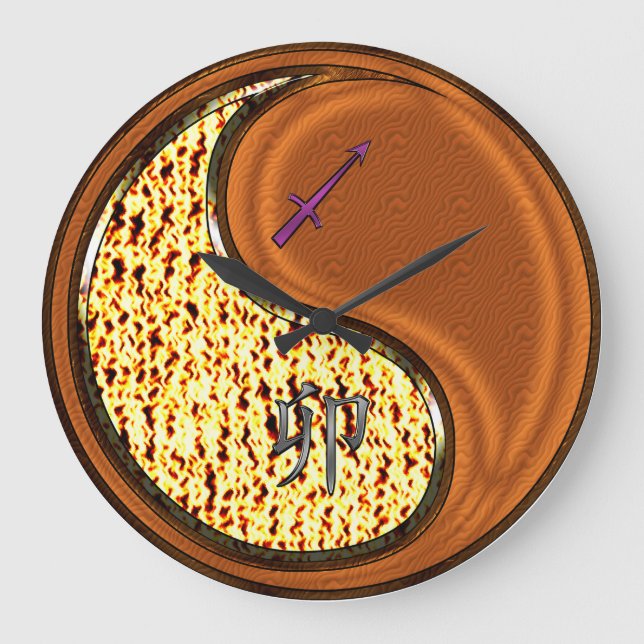 Sagittarius & Wood Rabbit Large Clock (Front)