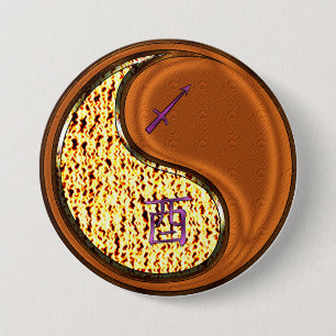 Sagittarius & Wood Rooster 7.5 Cm Round Badge