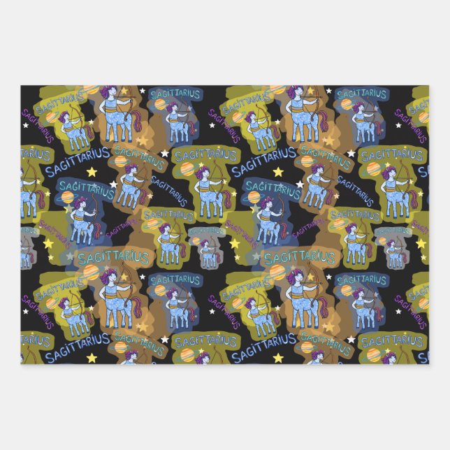 Sagittarius Wrapping Paper Flat Sheet Set of 3 (Front)