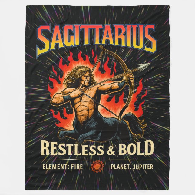 Sagittarius Zodiac 80's Rock Band Inspired Fleece Blanket (Front)