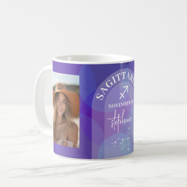Sagittarius Zodiac Astrology Sign Photo Birthdate Coffee Mug (Front Left)