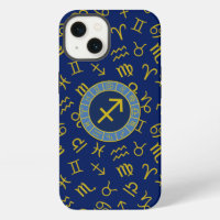 Sagittarius Zodiac+Astrology Symbols Ptn Gld+Blues