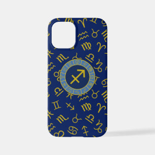 Sagittarius Zodiac+Astrology Symbols Ptn Gld+Blues iPhone 12 Mini Case