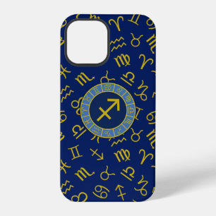 Sagittarius Zodiac+Astrology Symbols Ptn Gld+Blues iPhone 12 Pro Case