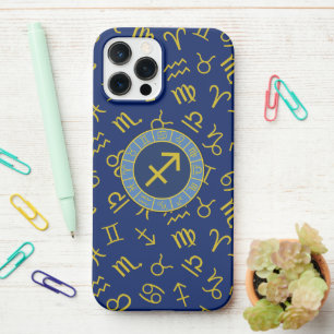Sagittarius Zodiac+Astrology Symbols Ptn Gld+Blues iPhone 12 Pro Max Case