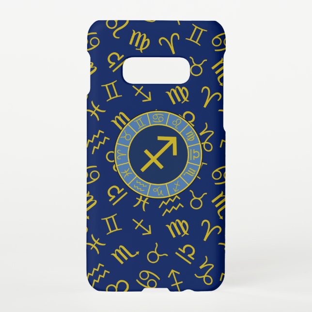 Sagittarius Zodiac+Astrology Symbols Ptn Gld+Blues Samsung Galaxy Case (Back)