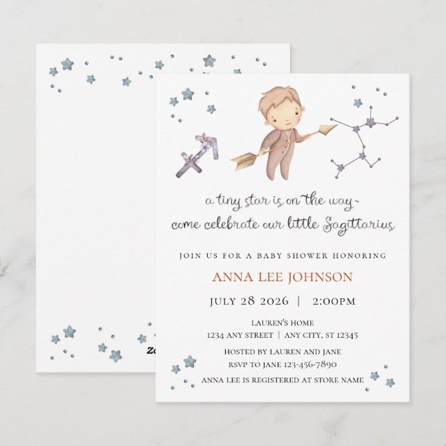 Sagittarius Zodiac Baby Shower Invitation (Front/Back)
