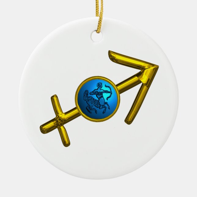 SAGITTARIUS ZODIAC BIRTHDAY JEWEL Blue Turquoise Ceramic Tree Decoration (Front)