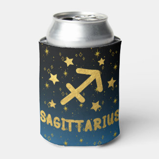 Sagittarius Zodiac Blue and Gold Can Cooler