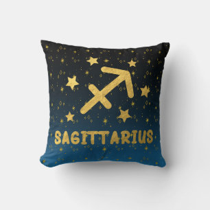 Sagittarius Zodiac Blue and Gold Throw Pillow