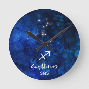 Sagittarius Zodiac Constellation Galaxy Monogram Round Clock