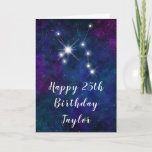 Sagittarius Zodiac Constellation Happy Birthday Card<br><div class="desc">This cosmic and celestial birthday card can be personalised with a name or title such as mum, daughter, granddaughter, niece, friend etc. The design features the Sagittarius zodiac constellation on a dark blue and purple watercolor galaxy background with scattered stars. The text combines handwritten script and modern serif fonts for...</div>