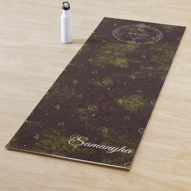 Sagittarius Zodiac Custom Purple Gold Flower Yoga Mat (In Situ)