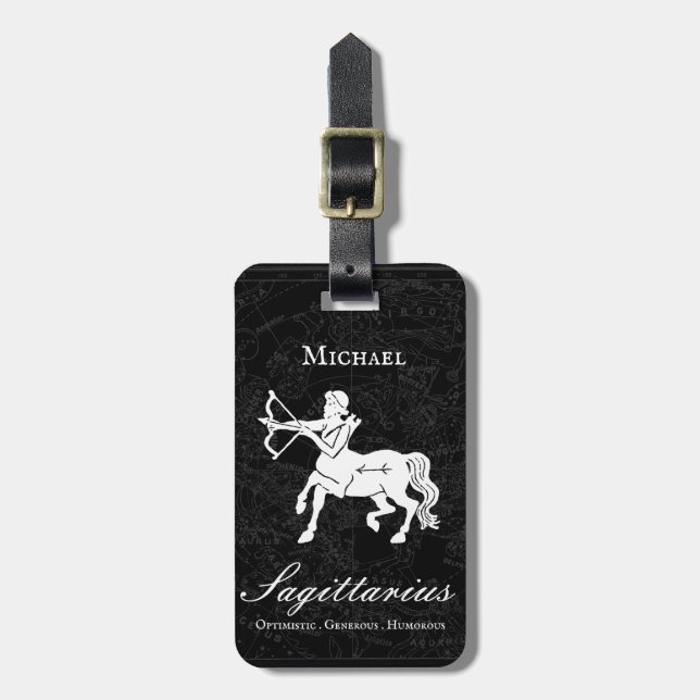  Sagittarius Zodiac Custom Vintage Astrology Black Luggage Tag (Front Vertical)