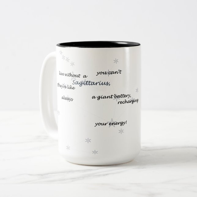 Sagittarius Zodiac Fun Text for Everyday or Gift Two-Tone Coffee Mug (Front Left)
