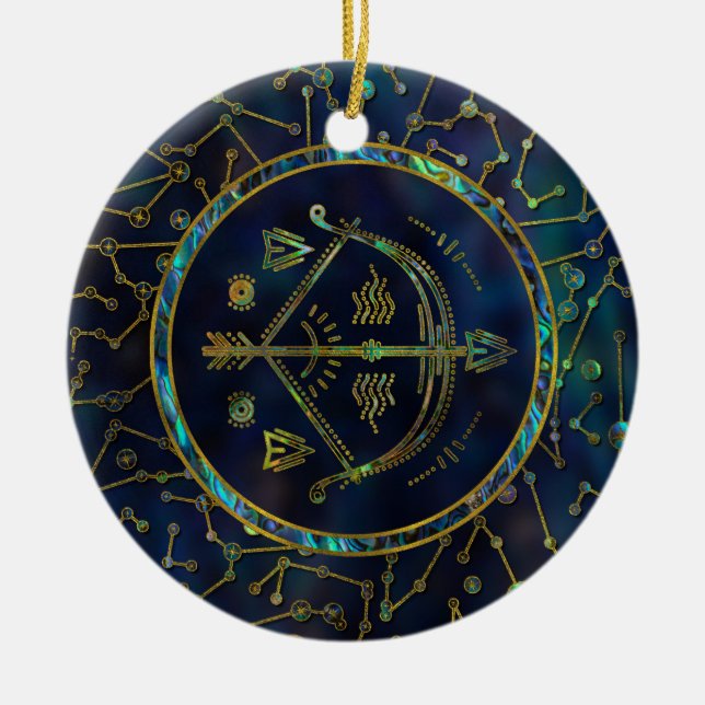 Sagittarius Zodiac Gold Abalone on Constellation Ceramic Tree Decoration (Front)