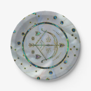 Sagittarius Zodiac Gold Abalone on Constellation Paper Plate