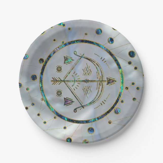 Sagittarius Zodiac Gold Abalone on Constellation Paper Plate (Front)