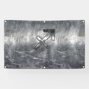 Sagittarius Zodiac In Grunge Distressed Steel look Banner