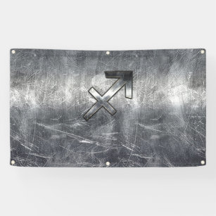 Sagittarius Zodiac In Grunge Distressed Steel look Banner