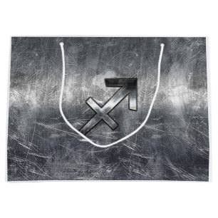 Sagittarius Zodiac In Grunge Distressed Steel look Large Gift Bag