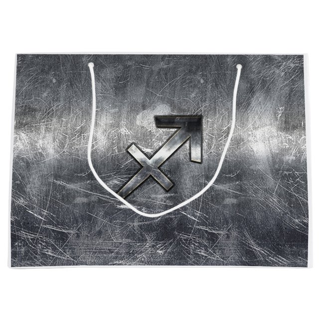 Sagittarius Zodiac In Grunge Distressed Steel look Large Gift Bag (Front)