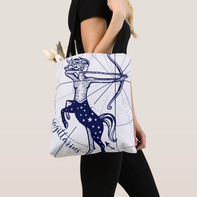 Sagittarius Zodiac Navy Gold Monochrome Tote (Close Up)