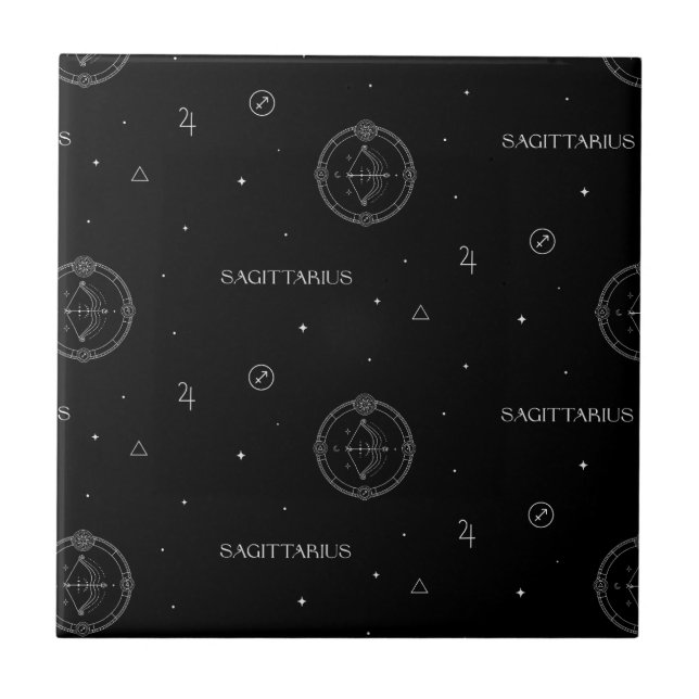 Sagittarius Zodiac Pattern in Black and White Tile (Front)