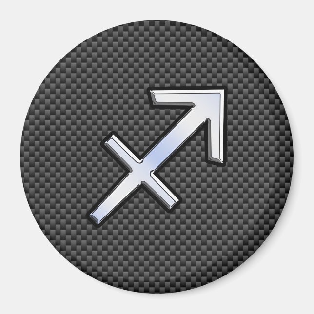 Sagittarius Zodiac Sign Black Carbon Fibre Style Magnet (Front)