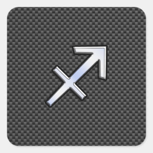 Sagittarius Zodiac Sign Black Carbon Fibre Style Square Sticker