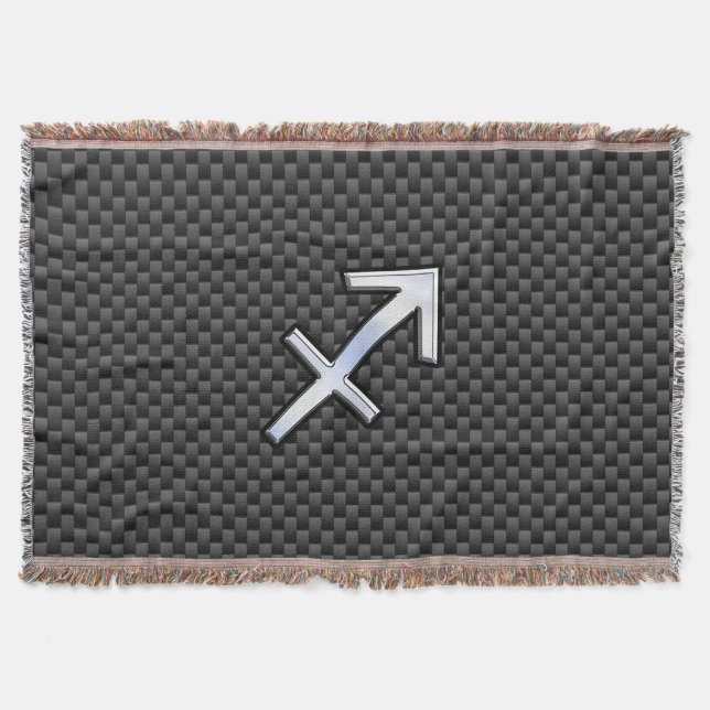 Sagittarius Zodiac Sign Black Carbon Fibre Style Throw Blanket (Front)